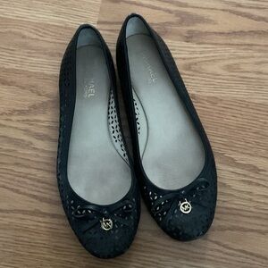 Michael Kors Black Perforated Ballet Flats with MK Charm